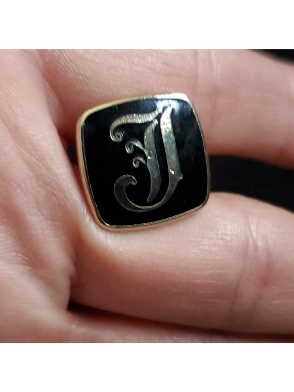 Vintage Initial Letter J Cufflinks Monogram Gold Tone Black Enamel 5/8" - Picture 5 of 6